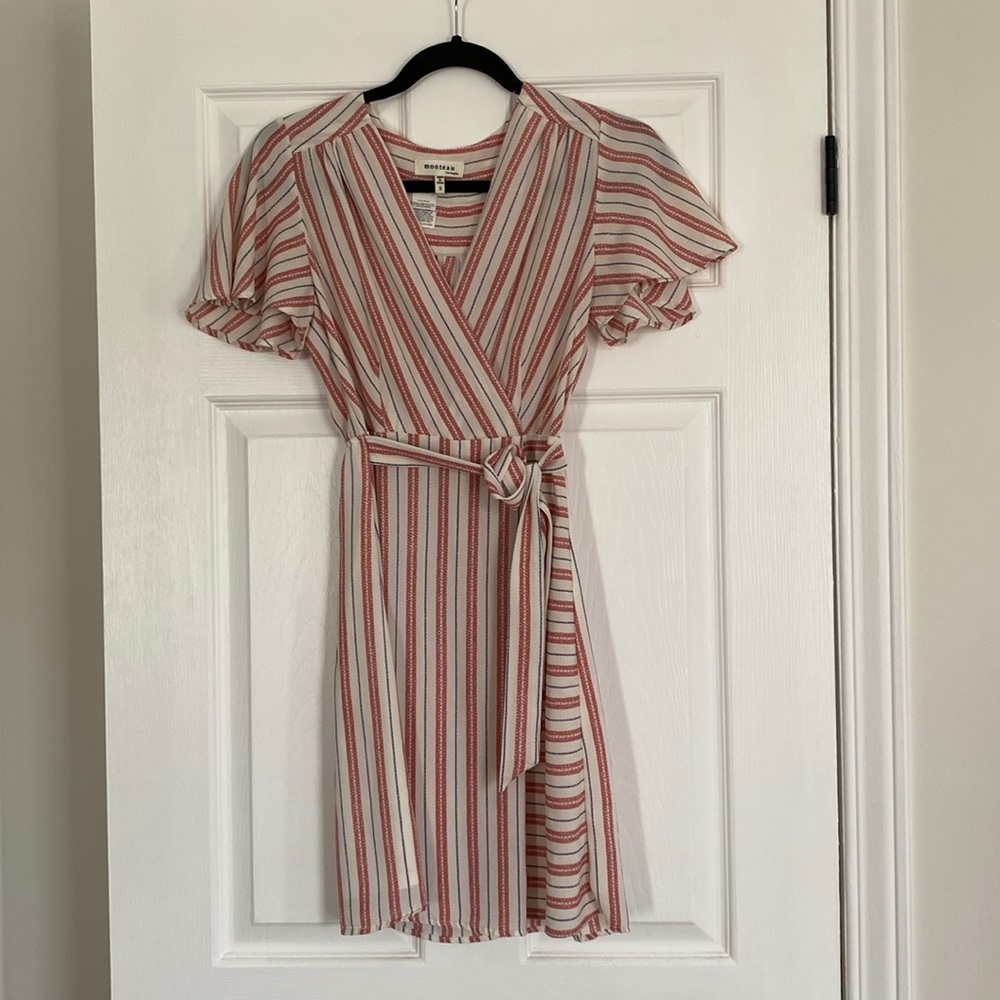 Womens Stripped Faux Wrap Dress